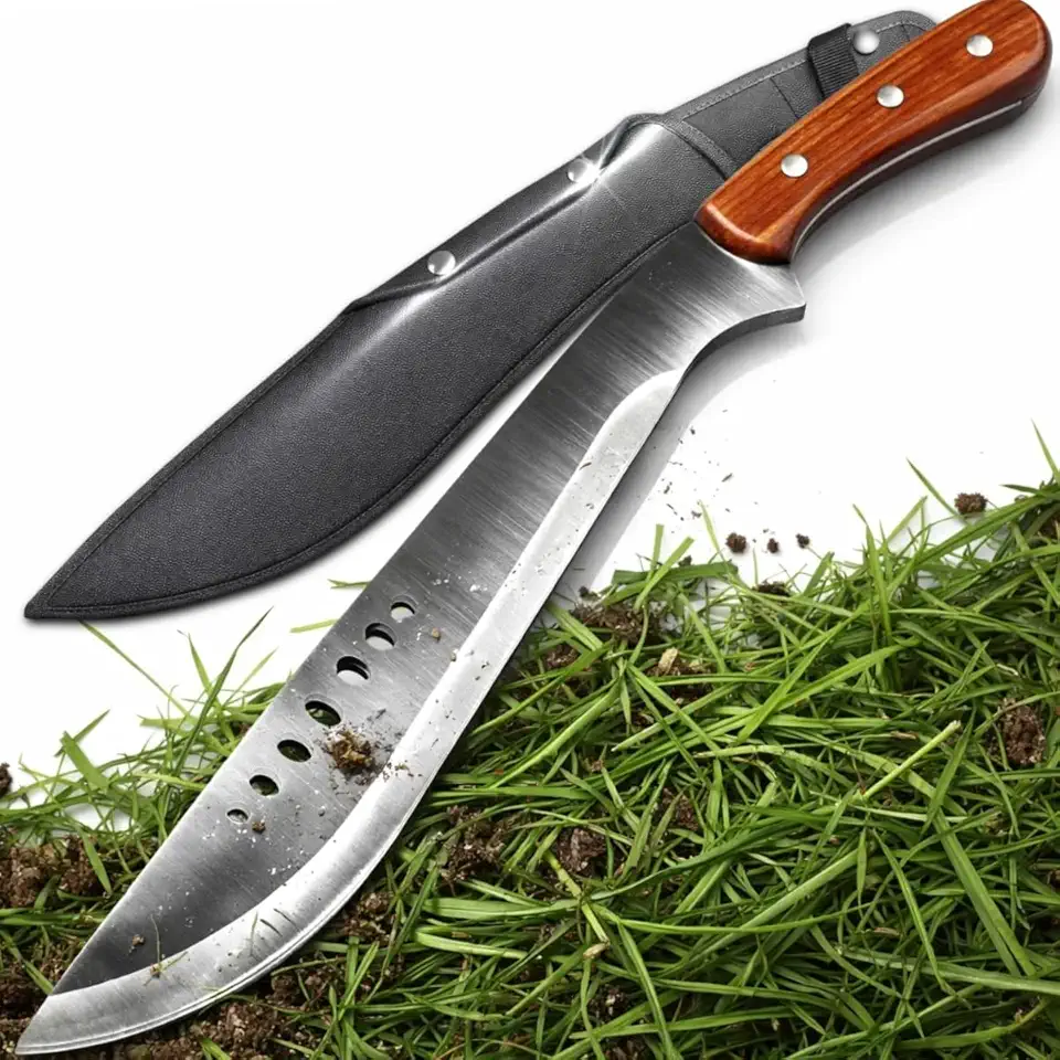 Facão de Mato Machete em Aço Inox Premium com Cabo de Madeira Ergonômico e Bainha – Resistente e Versátil para Camping, Pesca, Trilha, Roça, Caça e Atividades ao Ar Livre