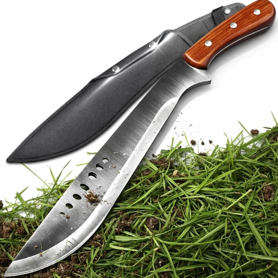 Facão de Mato Machete em Aço Inox Premium com Cabo de Madeira Ergonômico e Bainha – Resistente e Versátil para Camping, Pesca, Trilha, Roça, Caça e Atividades ao Ar Livre