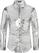 Casey Kevin Karneval Kostüm Herren 70er Jahre Outfit Herren, Herren Pailletten Hemd Glänzende Metallic-Hemden Disco Outfit Herren