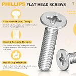 METALLIXITY Phillips Countersunk Ensemble d'assortiment pour écrous à boulon (#10-24) 170Pcs, Kit à vis en acier inoxydable à tête plate avec rondelles plates - pour Fasten en métal intérieur, Argent