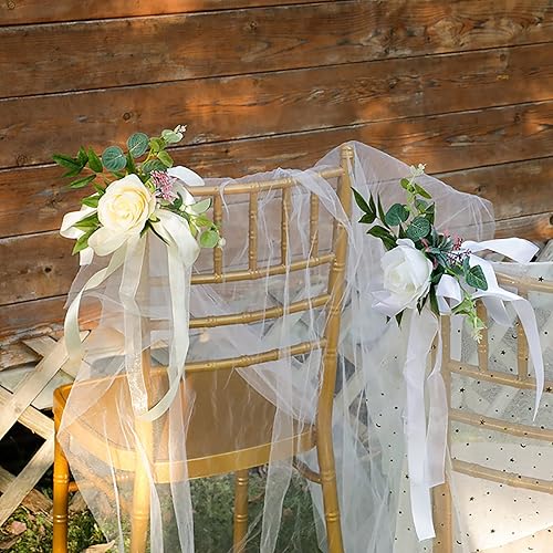 Miniatura 6 de Decoraciones para sillas de boda para novia y novio, ceremonia de boda, respaldo de silla de pasillo, decoración de silla de fiesta de ceremonia de