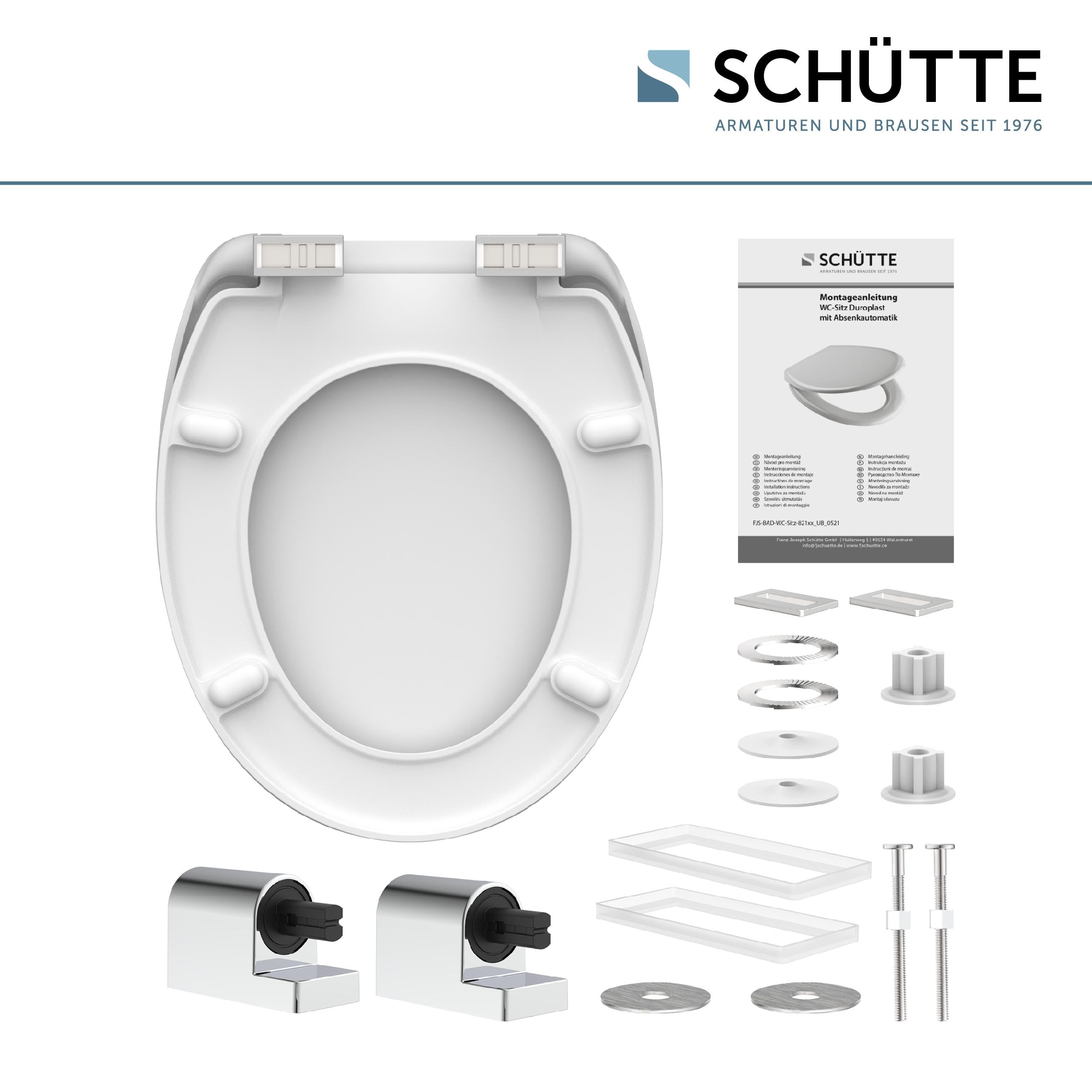 SCHÜTTE - Asiento de inodoro con suave cierre metálico, inodoro lid Made of Shatterproof Duroplast, Innovative DIY Assembly, Toilet Lid and Seat Maximum Load 150 kg, blanco