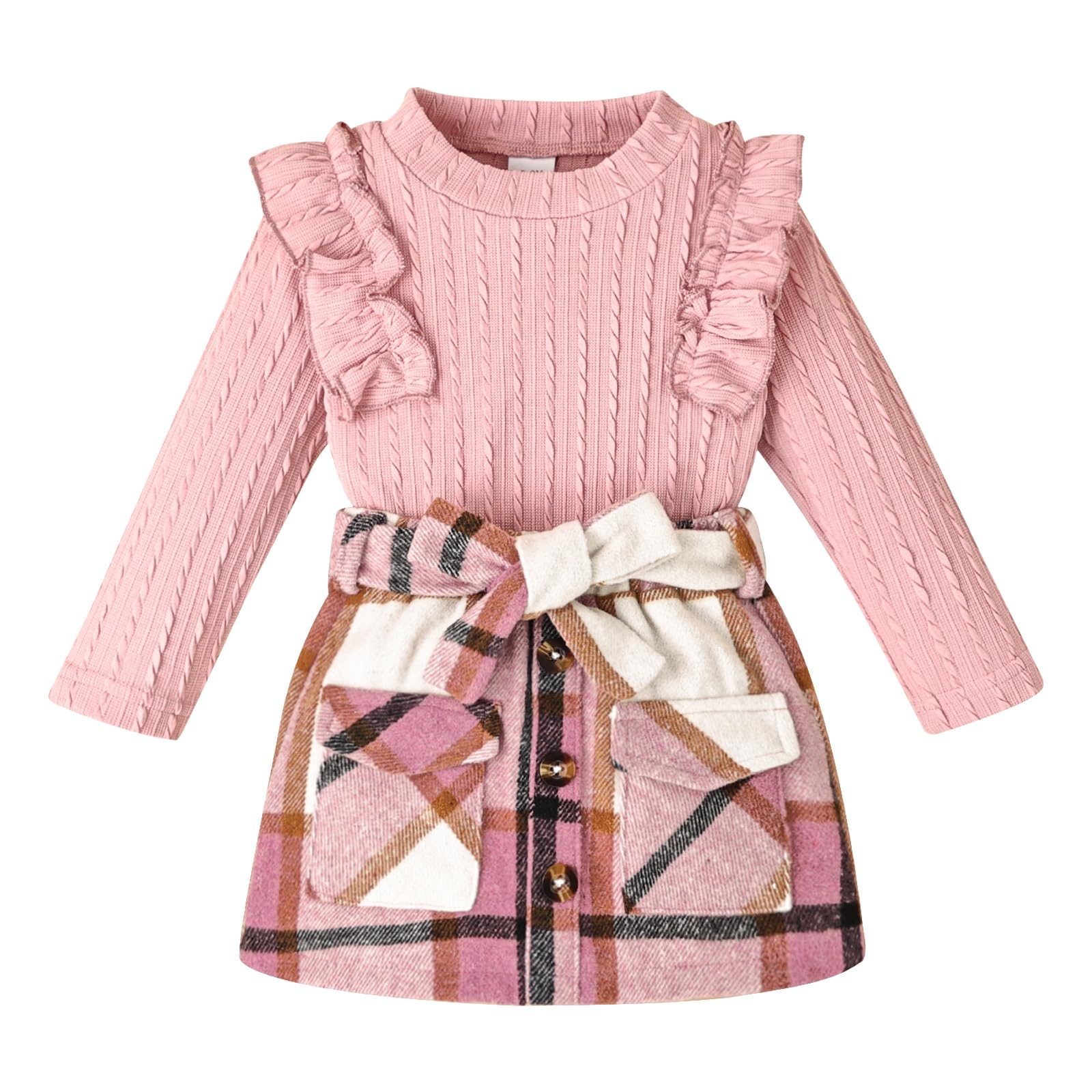 Toddler Girls Clothes Knit Top Plaid Skirt Fall Winter Outfit 2-6T