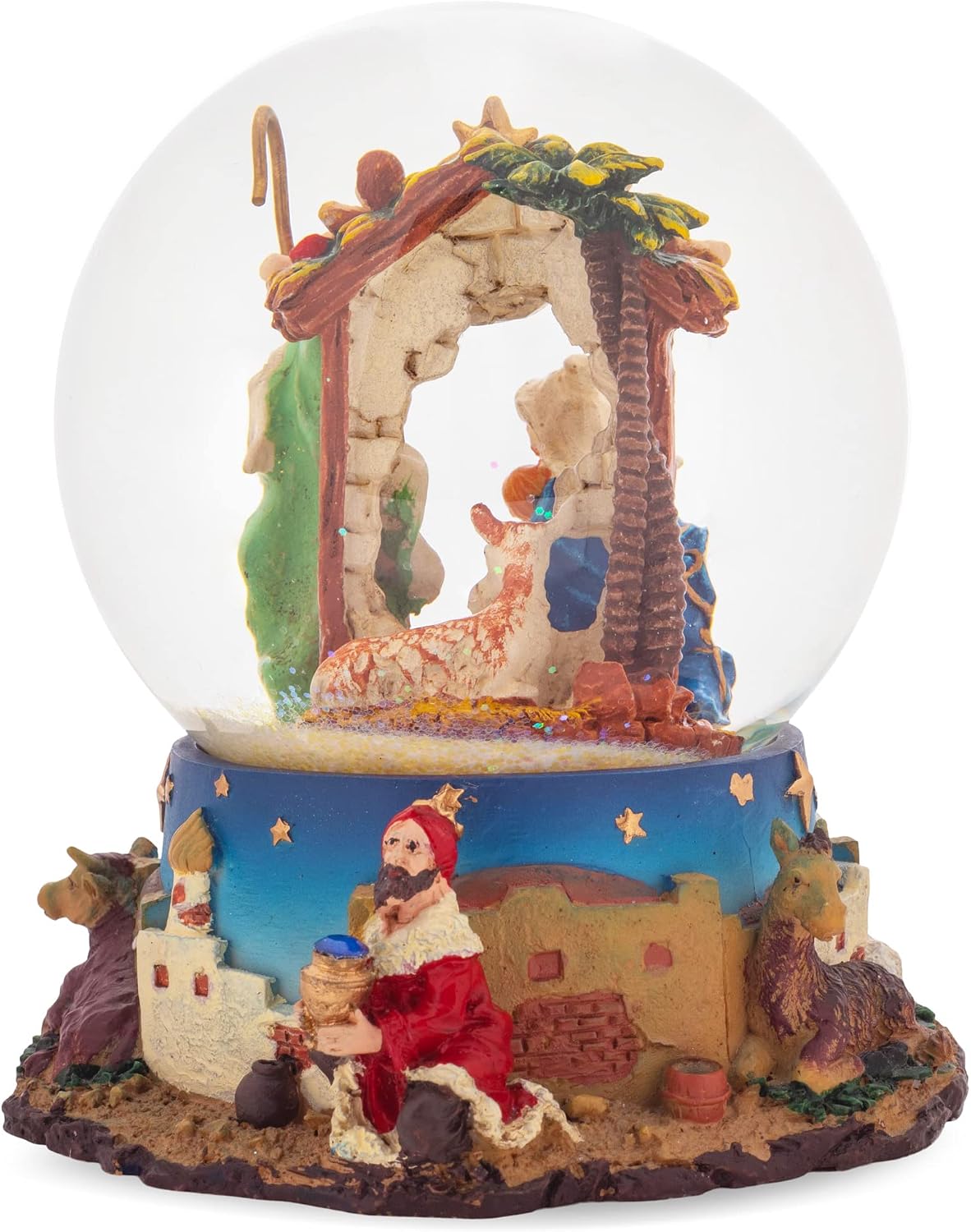 Elanze Designs Nativity Wise Men Night Sky MM Sturdy Christmas Glitter Water Snow Globe Magical Tabletop Dresser Nightstand Figurine Decoration Plays Silent Night