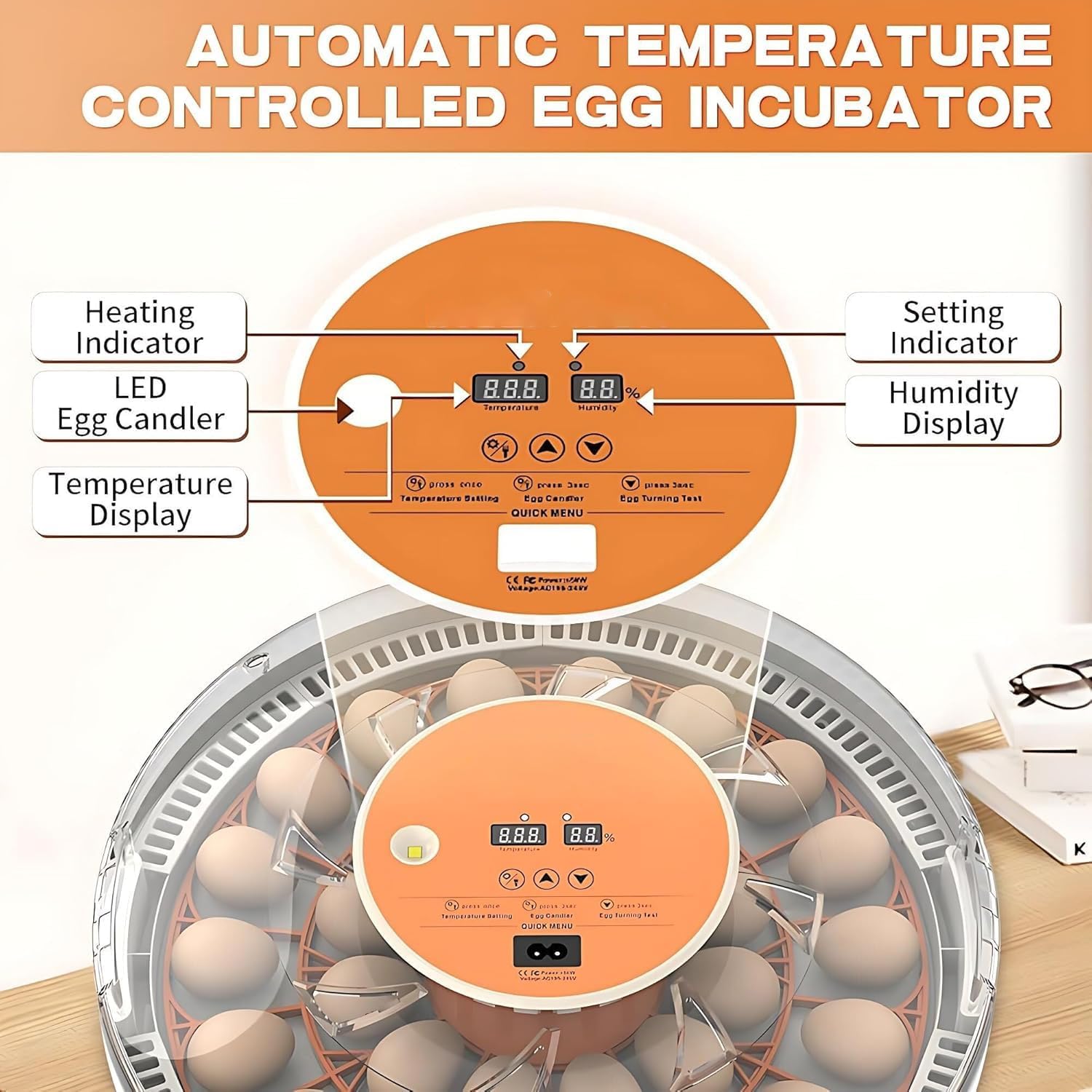 Incubatrice Intelligente per Uova, incubatrice Automatica per Uova, Temperatura e umidità Possono Essere visualizzate e Le Uova Possono Essere girate automaticamente Illuminazione delle Uova