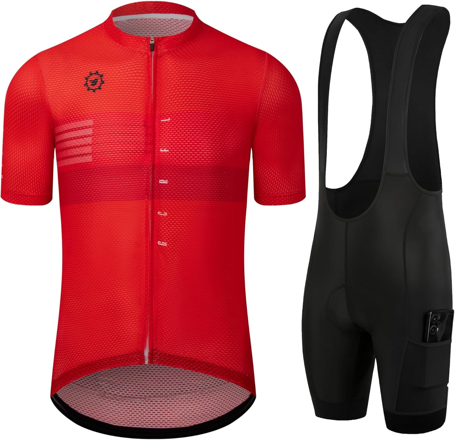 GCRFL Men's Cycling Jersey Sets Road Bike Jersey Riding Shirts Lightweight, Bib Shorts with Pockets Padded