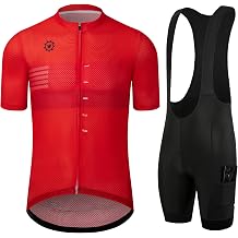 GCRFL Mens Cycling Jersey Sets Road Bike Jersey Riding Shirts Lightweight, Bib Shorts with Pockets Padded