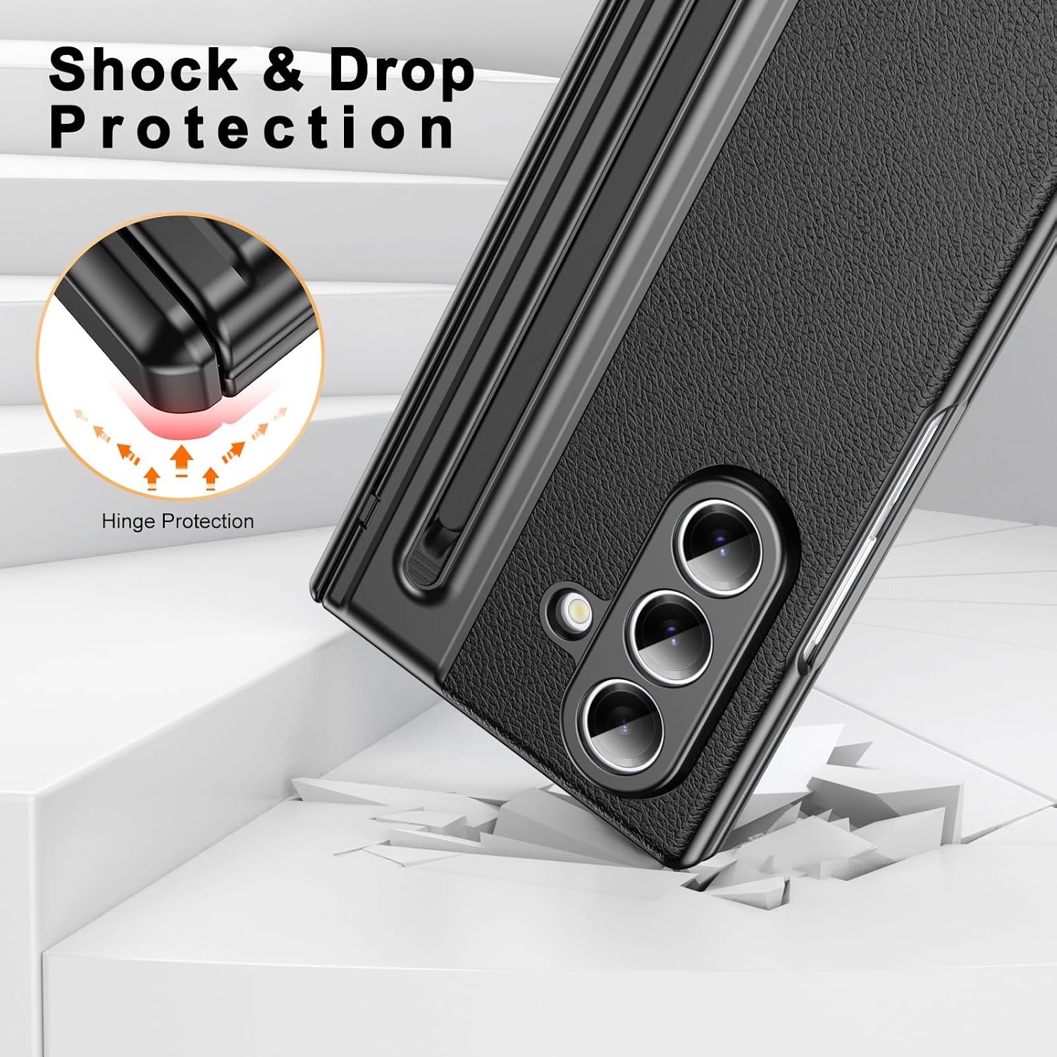 for Samsung Galaxy Z Fold 7 Case with Built-in Screen Protector & Hinge Protection and S Pen, Premium Leather All-Inclusive Protective Phone Cover for Galaxy Z Fold 7- Black