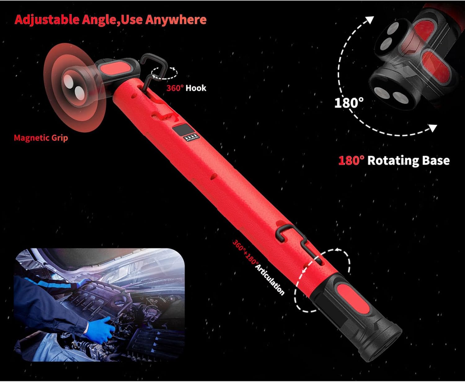 Luocute Magnet LED Work Light, 3000LM, 5200mAh Rechargeable Battery, Infrared Sensor, with Strong Magnets and Rotatable Hooks, for Car Repair Garage Emergency Workshop