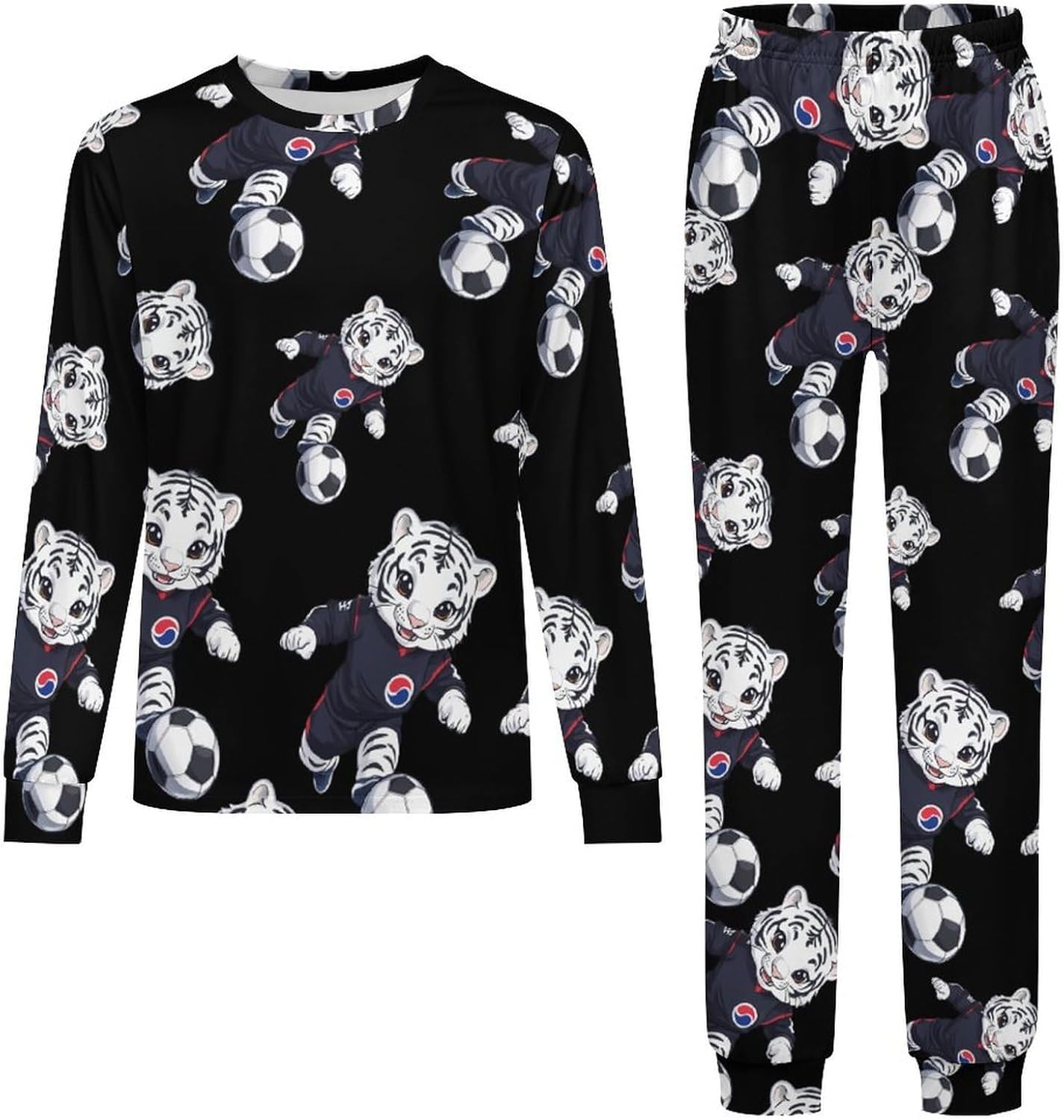 South Korean Soccer Football Fan Tiger Youth Pajama Set Long Sleeve Top And Pants Sleepwear Lounge Sets Pjs