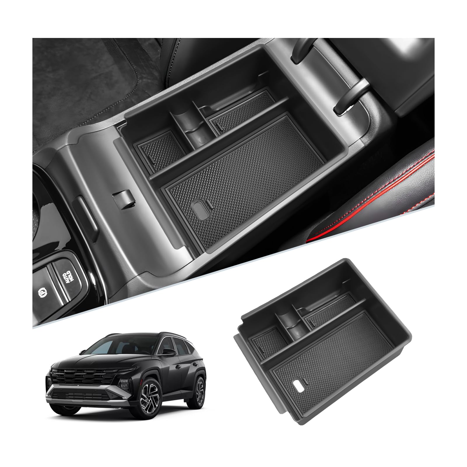 SKTU for 2025 2026 Hyundai Tucson Center Console Organizer for 2025 2026 Hyundai Tucson (SE/SEL/XRT) Console Tray 2025 2026 Tucson Accessories Insert ABS Armrest Storage Box with Coin Holder (Black) 2025 2026 Tucson (SE/SEL/XRT) Black