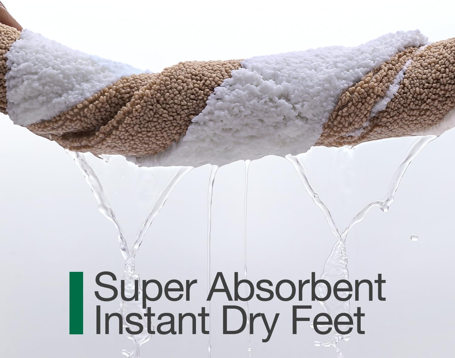 LUMI Bathroom Rug, 20x32 Non Slip Washable Bath Mat Absorbent Soft Bathmat, Fluffy Microfiber Bathroom Rugs for Floor, Shower Tub, Entryway, White and Beige