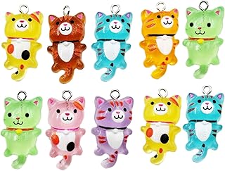[DAMIETU] 愛らしい猫のペンダント アクセサリー 10 個セット 芸術的なジュエリーのデザインと製作用のクリエイティブな猫をテーマにしたチャーム