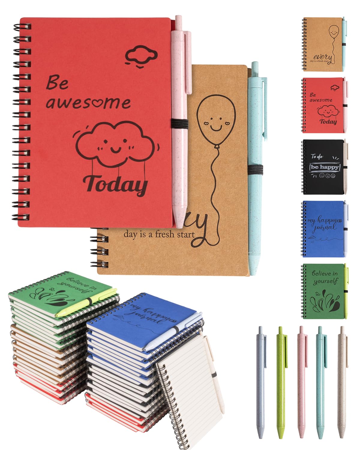 Funrous 32 Pcs Otivational Quote Pens Inspirational Notepads Ini Journal With Ballpoint Pen