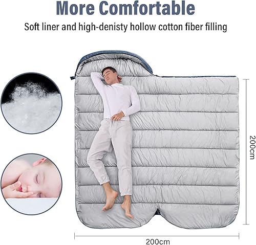 Miniatura 3 de BISINNA Saco de dormir XXL (90.55 x 39.37 pulgadas) para adultos grandes y altos, 3-4 estaciones, tamaño grande, cálido y cómodo, impermeable,