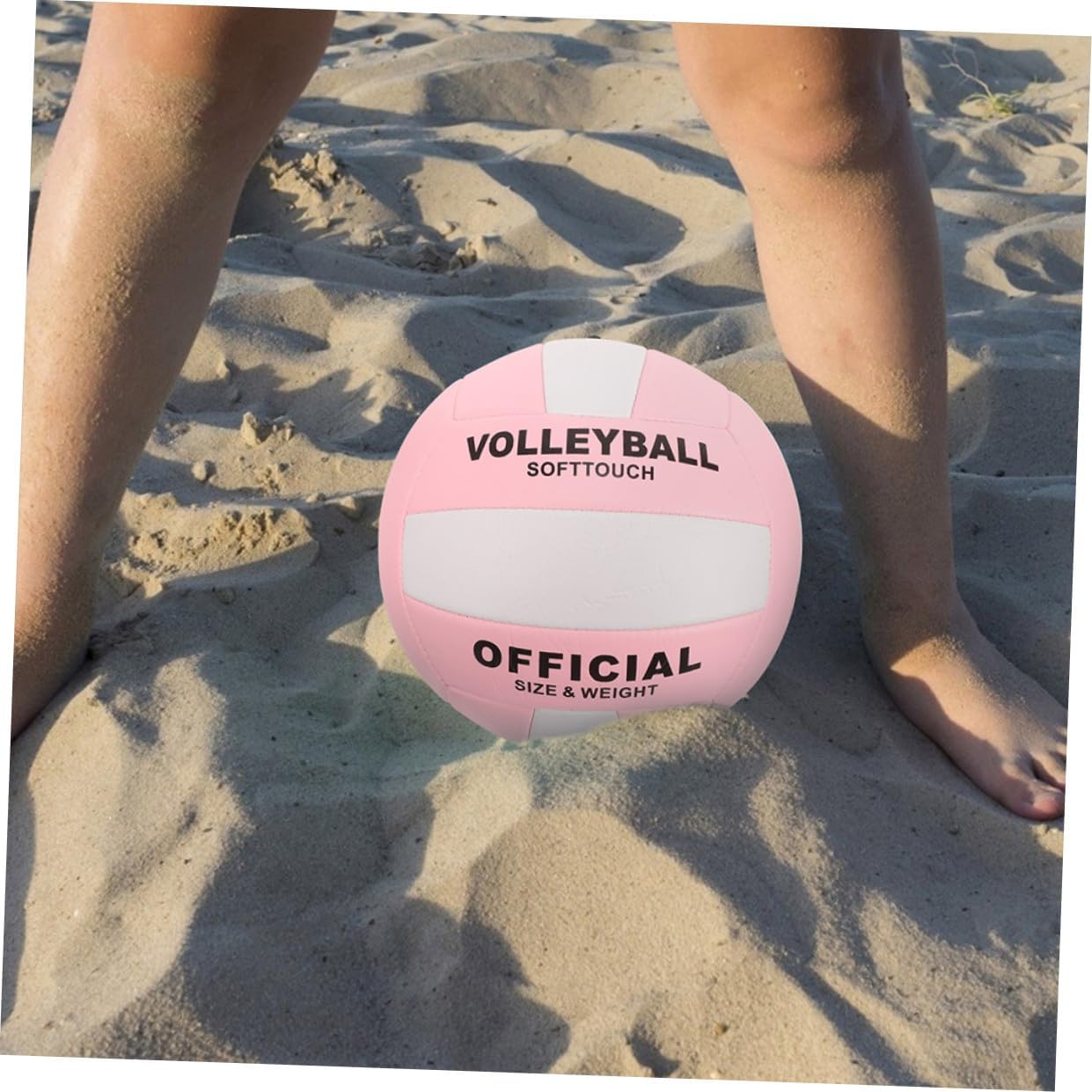 Soft Indoor Volleyball Training Ball, Size 5, Anti-Explosion Machine-Stitched Volleyball for Adult Practice and Entrance Exam Sports Equipment, White-Pink