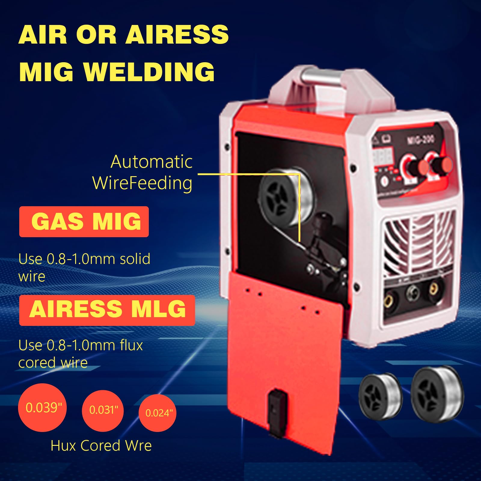 Soldador Inverter 3 en 1 MIG-200, Soldador de Hilo Sin Gas y con Gas, MMA y TIG, 200A IGBT, Pantalla Digital LED, Kit Completo para Bricolaje y Profesionales