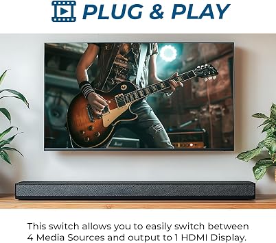 OREI 4-Port eARC 8K Audio Extractor 4x1 Switch for Monitors TVs, Extract Dolby Atmos to Convert Sound bar 4K @ 120hz 18G ARC HDCP 2.3 Perfect for 8K Displays, CEC, Remote Control Works for Sonos Bose