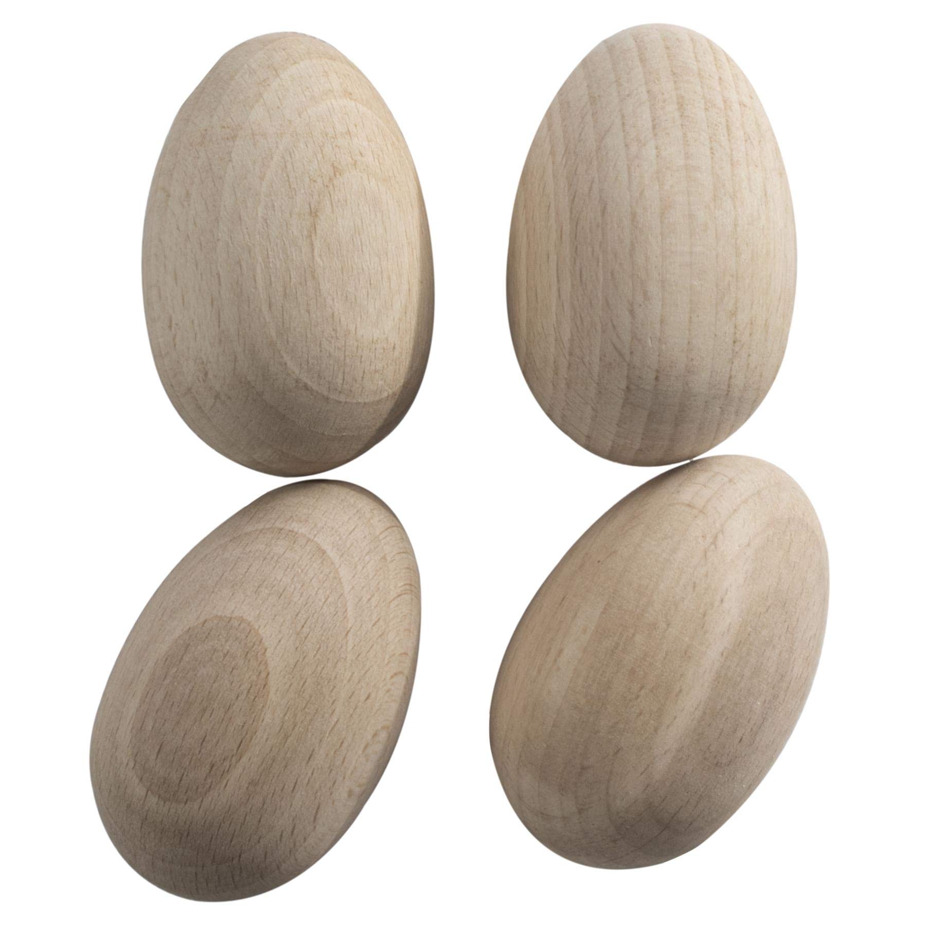 WooDeeDoo Set (4) Wooden Eggs | Small 57 x 35 mm| Easter Plain Beechwood Decorations Fake Egg