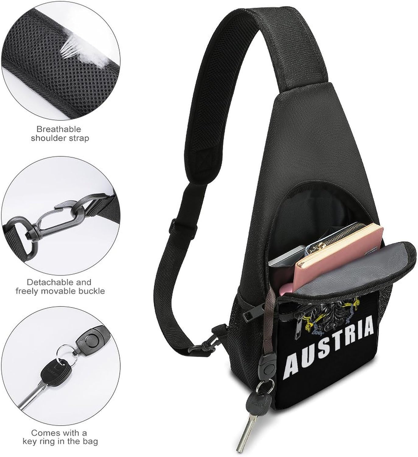 Austria Austrian National Emblem Crossbody Sling Backpack Chest Bag Daypack | unisex,trendy,with convertible and detachable shoulder strap,side pockets
