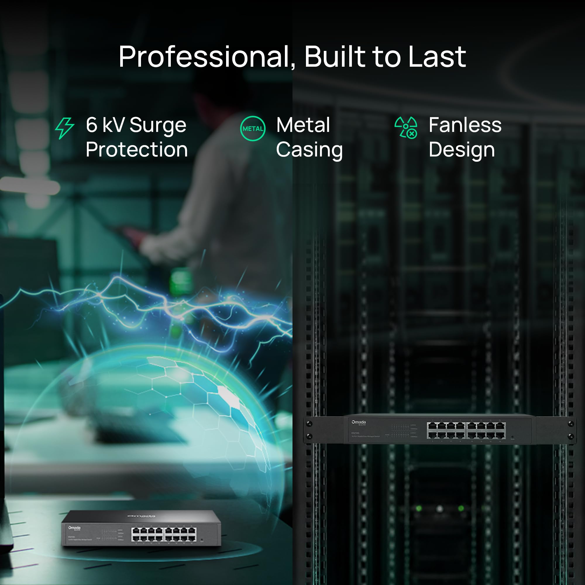 Omada ES216G Commutateur Gigabit facile à gérer 16 ports | VLAN, prévention automatique des boucles, snooping IGMP, sans ventilateur, géré par Omada, métal durable avec ports blindés