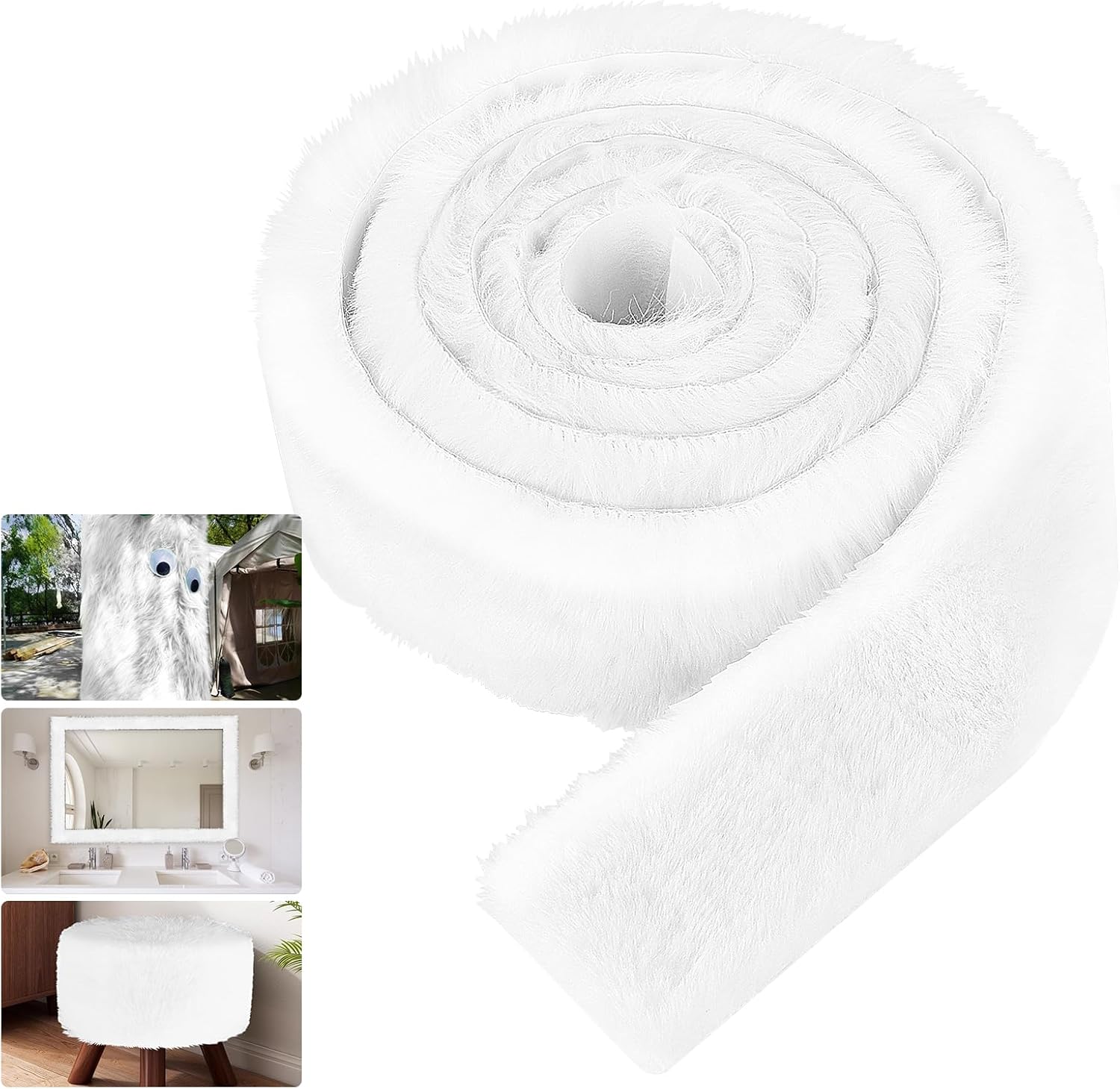 2pcs Faux Fur Fabric for Decor, Short Pile White Fur Adhesive Self Stick on Back Fur Strips for DIY Decoration 3.54x70.8 inch