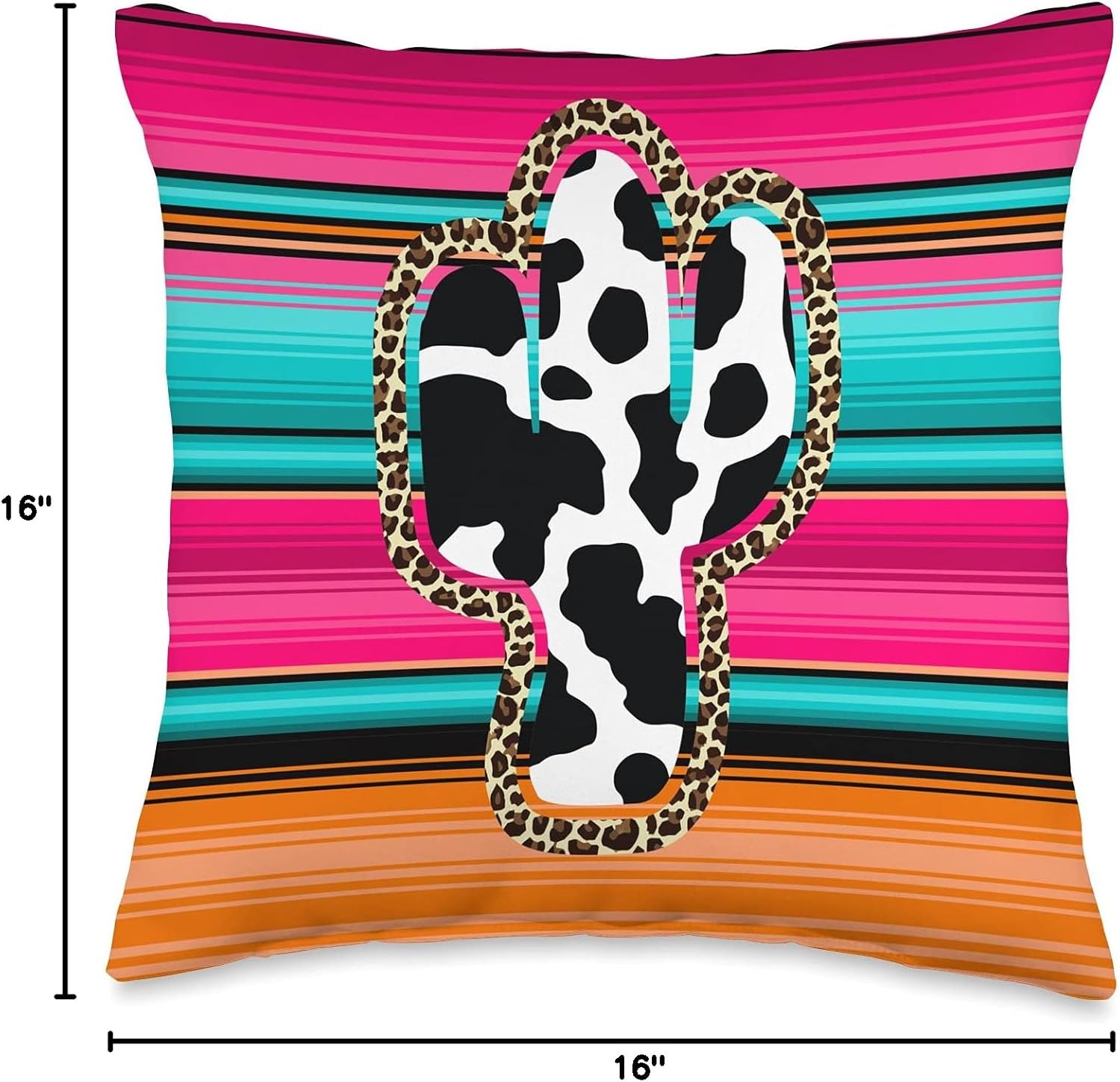 Western Cow Cactus Leopard Cheetha Serape Turquoise pink Throw Pillow