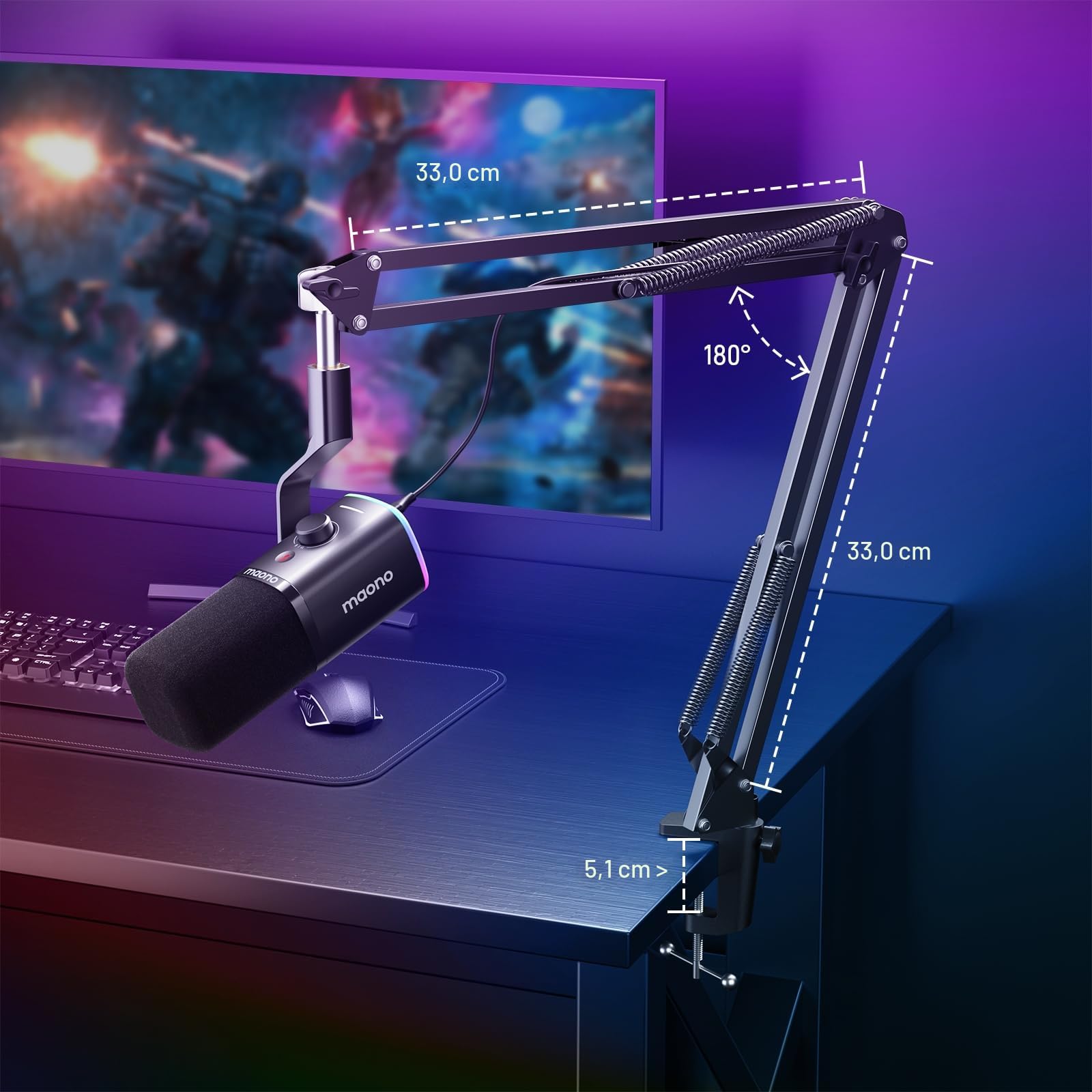 MAONO Micrófono dinámico para Juegos: micrófono dinámico USB XLR para computadora con Software-RGB para PC, Kit de micrófono para Gamer-Podcast, para Estudio de grabación de Streaming