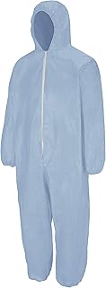 Bulwark Flame Resistant PVC Coated Chemical Splash Disposable Hooded Coverall, Sky Blue, Large