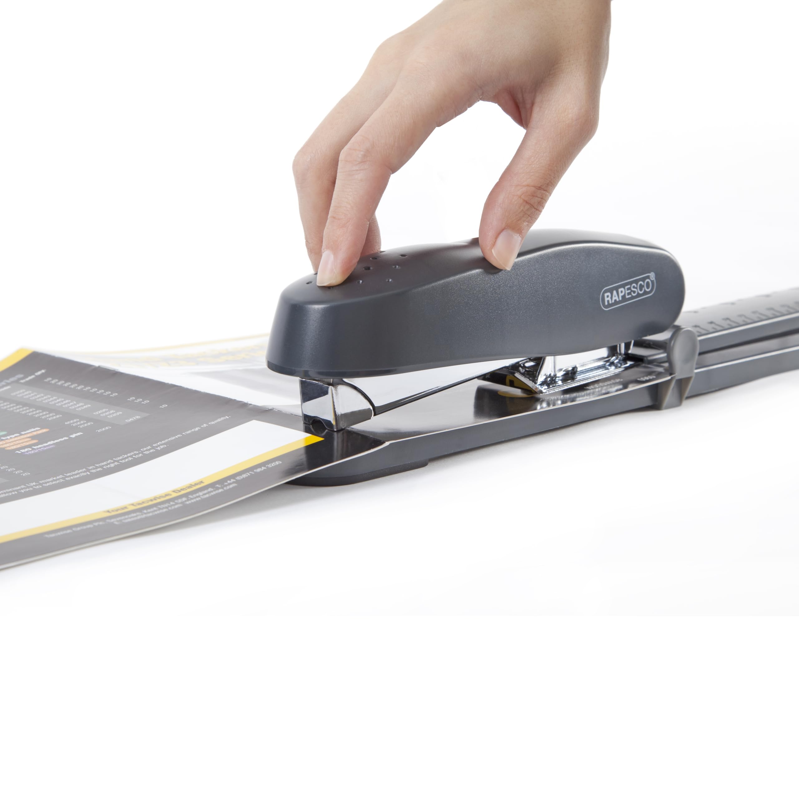 Rapesco R79026A3 ECO 790 Grapadora de Brazo Largo de Gruesos, Capacidad de 50 Hojas, Gris