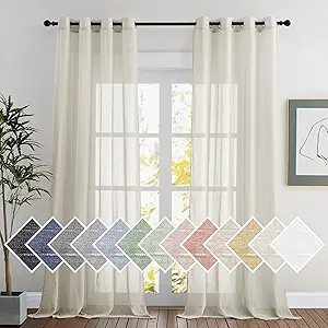 NICETOWN Natural Linen Sheer Curtains 120 inches Long, Privacy Chic Semi Sheer Window Drapes Privacy with Light Filtering for Farmhouse/Bedroom, W52 x L120, 2 Panels