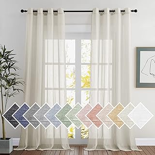 NICETOWN Natural Linen Sheer Curtains 120 inches Long, Privacy Chic Semi Sheer Window Drapes Privacy with Light Filtering for Farmhouse/Bedroom, W52 x L120, 2 Panels - Buy now