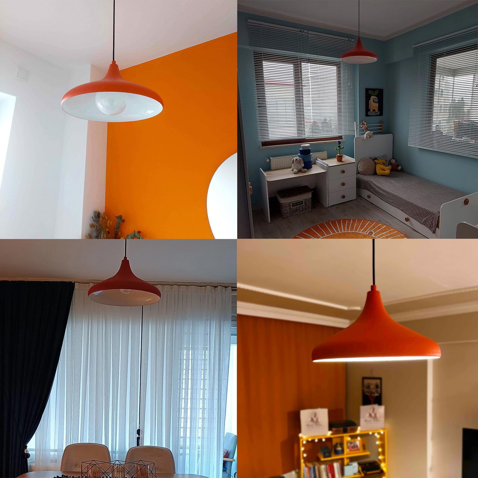 bamyum 2 Luces Champion Lámpara de Cocina, Lámpara Techo Colgante Vintage, Lámpara de Techo con Pantallas de 35 cm y Lámpara de Isla de Cocina de Metal de Lámparas de Techo Naranja