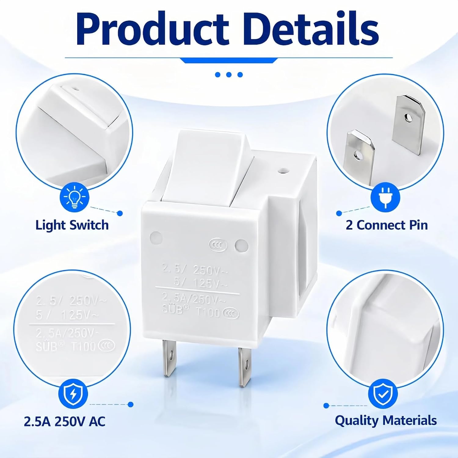 3-Pack W11123941 2-Pin Refrigerator Door Light Switch Replacement