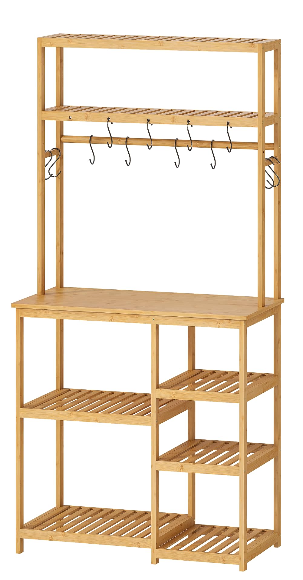Bakers Rack, Coffee Bar with 10 S-shaped Hooks, 8-tier Kitchen Utility Storage Shelf, Open Storage Shelves，31.5 x 15.4 x 65 Inches