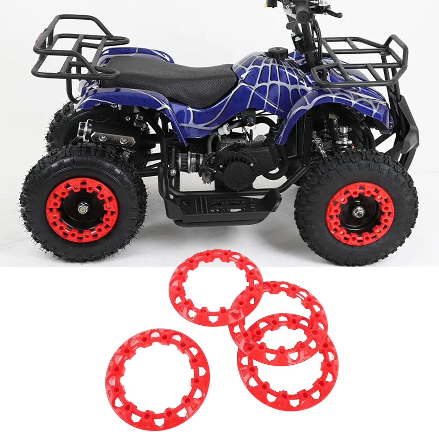 Tissting 4Pcs 8 Inch ATV Wheel Trim Hub Protection Decor, Cart Hub Caps, Rim Cap Plastic Scratch Proof Sporty Look for Go Kart Wheel Rim Cover Decoration Modified Parts Blue (Red)