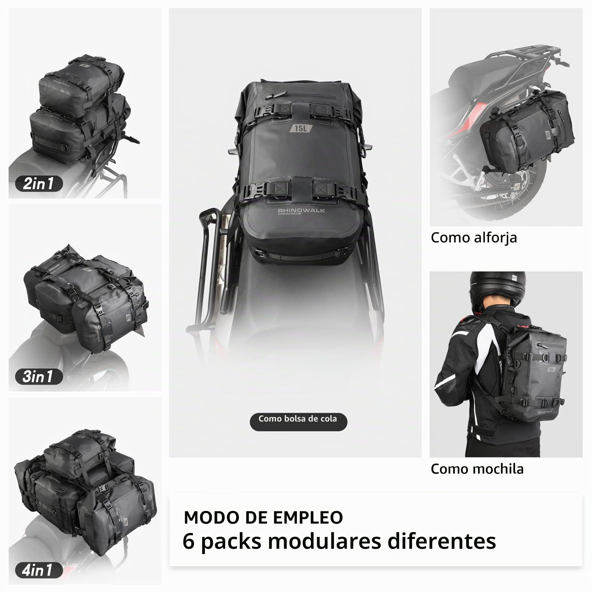 Rhinowalk Bolsa trasera de motocicleta - Bolsa de asiento impermeable de 8/15/30L para motocicletas
