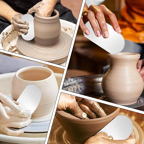 Miniatura 6 de Mabor 4 piezas de raspador de arcilla de acero inoxidable, costillas de cerámica, raspador dentado, cortador de escultura de arcilla, herramienta de