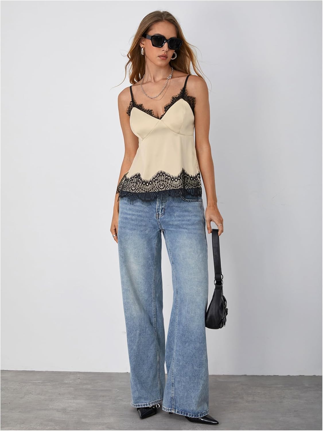 SOLY HUX Lace Cami Silk Camisole Tops for Women Summer Going Out Spaghetti Strap Satin Tank Top