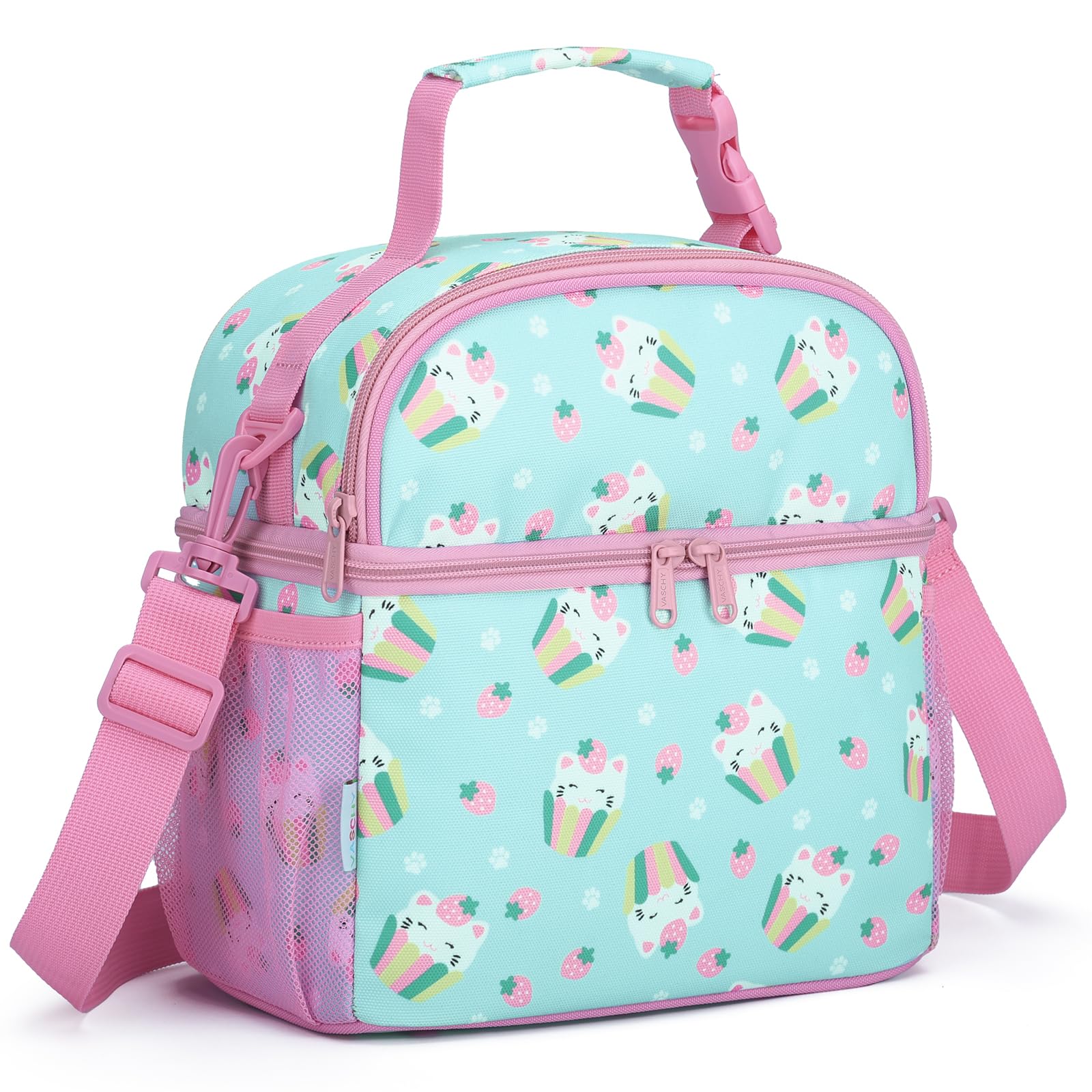 VASCHY Lunch Bag for Kids Insulated Lunch Box Double Compartments Cooler Lunch Tote for Toddlers Boys Girls School/Daycare/Picnic Cute Cats