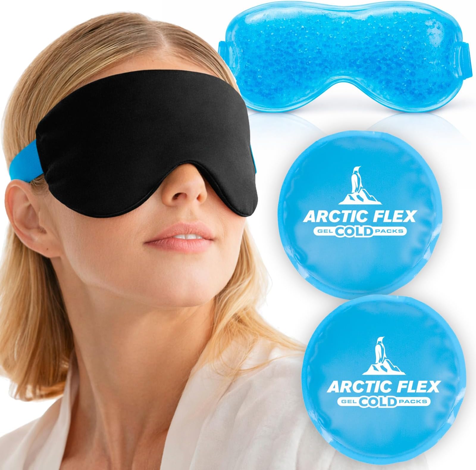 Arctic Flex Cold Eye Mask - Gel Ice Pack For Cool Sleeping, Dry Night Treatment - Reusable Hot Spa Therapy For Sleep, Skin Puffiness, Migraine, Soothing Headache - Soft Cooling Heating Compress Cover