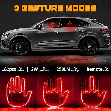 DIBMS Hand Gesture Light with Remote, Red LED Finger Funny Window Sign Light Accessories for Car Truck (Red)