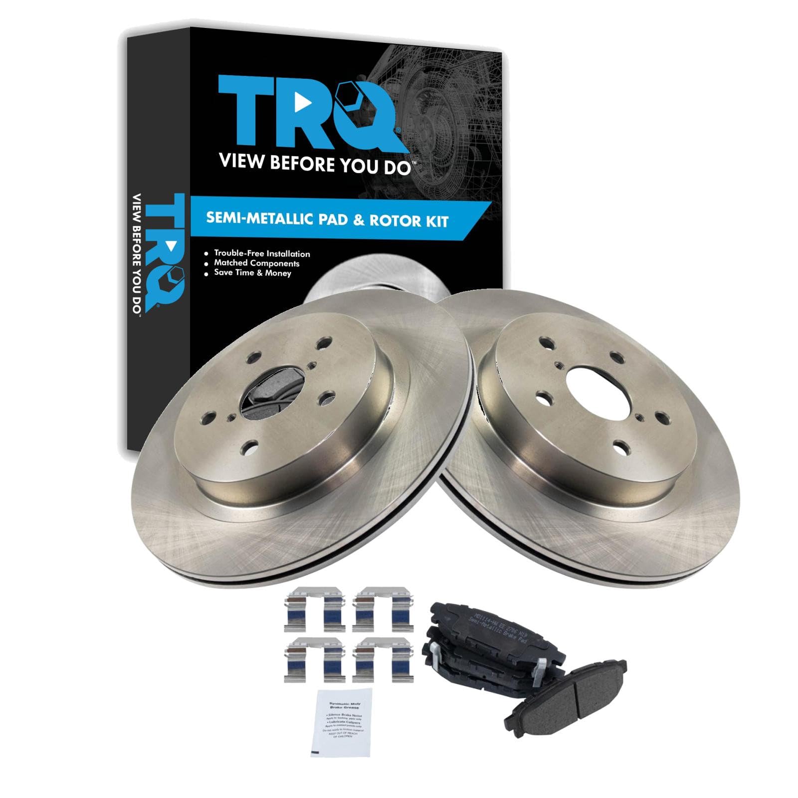 TRQ Rear Brake Pad and Rotor Set Semi Metallic Rotors Compatible with 2016 Subaru WRX