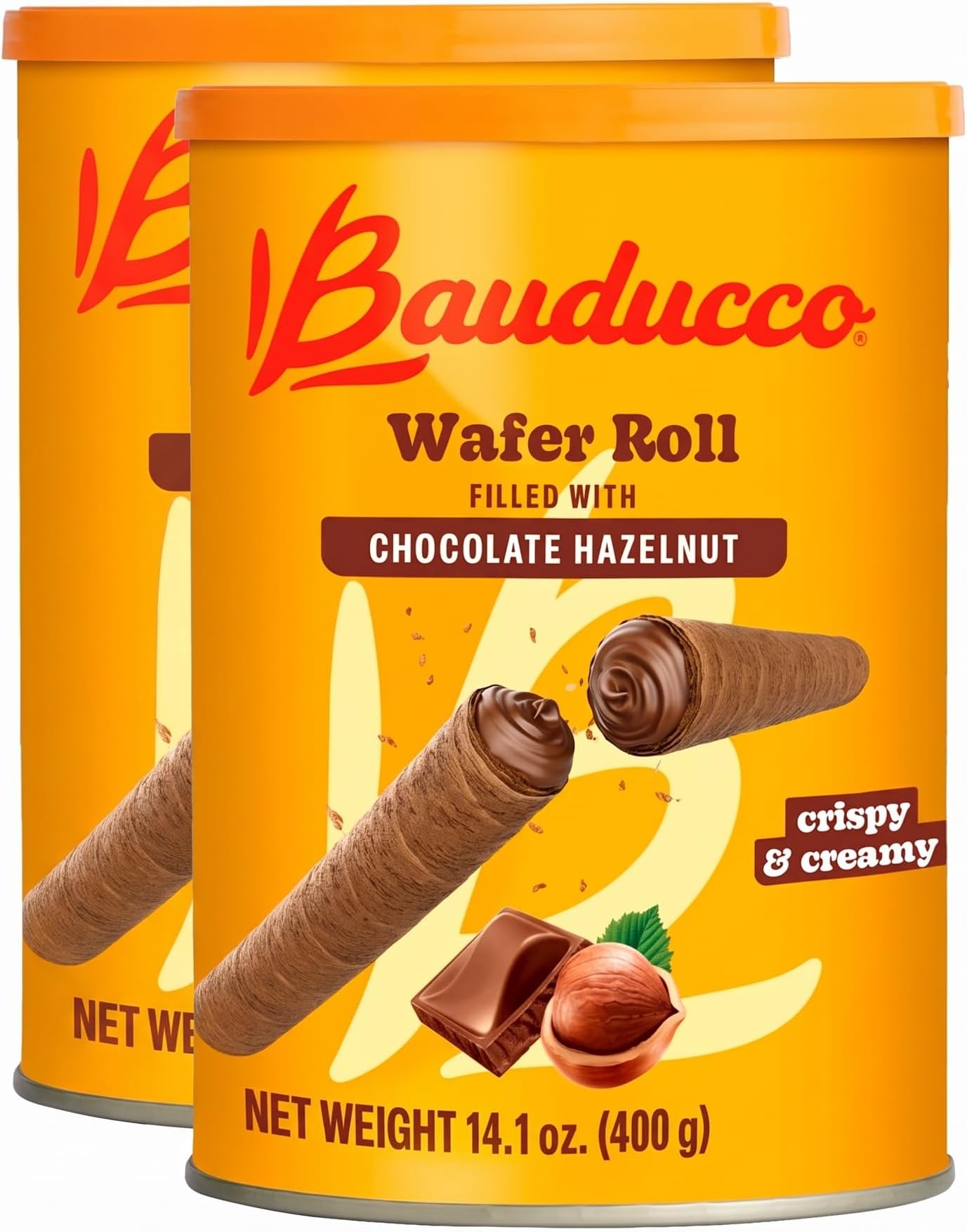 Bauducco Wafer Rolls, Chocolate Hazelnut, 14.1 oz (Pack of 2) - Crispy Cream-Filled Cookies - Gourmet Rolled Wafer Sticks - Premium Dessert Treat - Perfect for Coffee, Parties & Gift Baskets - Family Sharing Snack