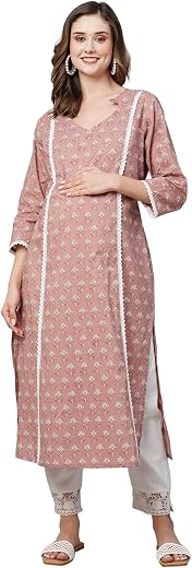 MomToBe Women’s Cotton Relaxed Fit Maternity Kurta/Pregnancy Kurti/Easy Breastfeeding Kurta/Western Kurti with Zippers for Nursing Pre and Post Pregnancy