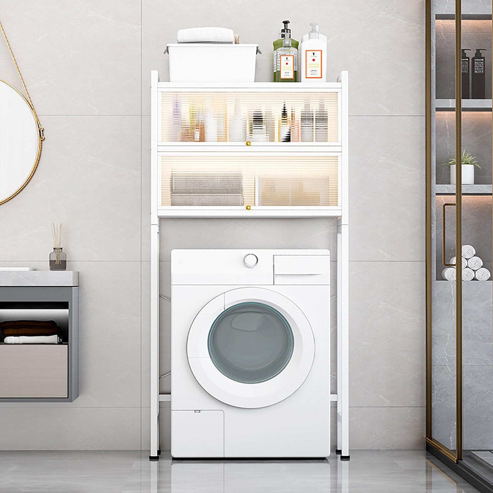 Étagère de rangement pour laveuse et sécheuse blanche à 2 couches pour buanderie