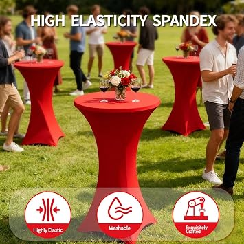 Yahpetes Chair Cover 1 Pcs Table Chair Cover Cocktail Tablecloth Round Spandex Lycra Stretch Cover Tablecloth for Bar, Wedding, Cocktail (Red, 32X43)