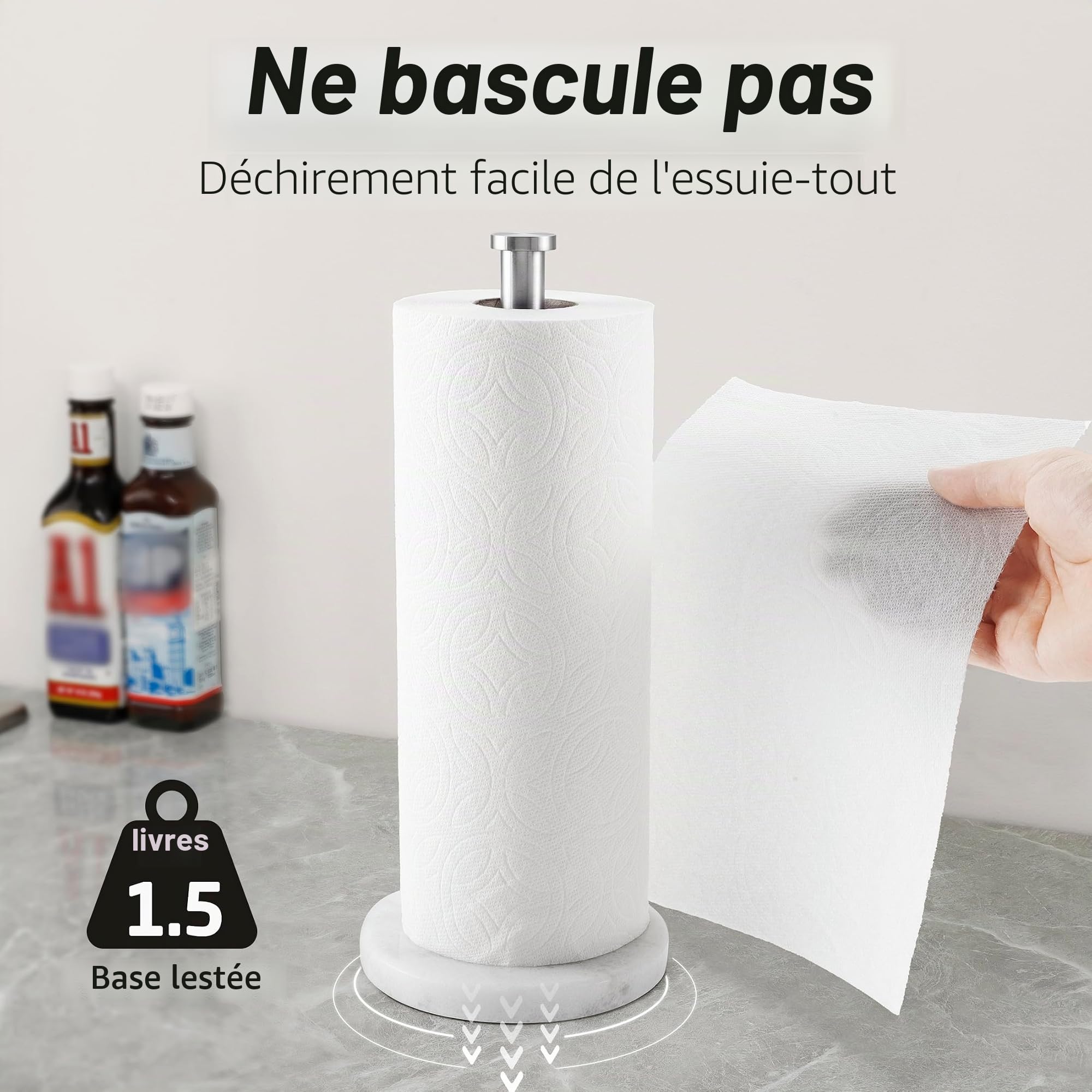 KES Porte Essuie Tout sur Pied Porte Sopalin Marbre Comptoir Support Essuie Tout Acier Inoxydable SUS304 Derouleur Essuie Tout Brossé, KPH100S14B-2