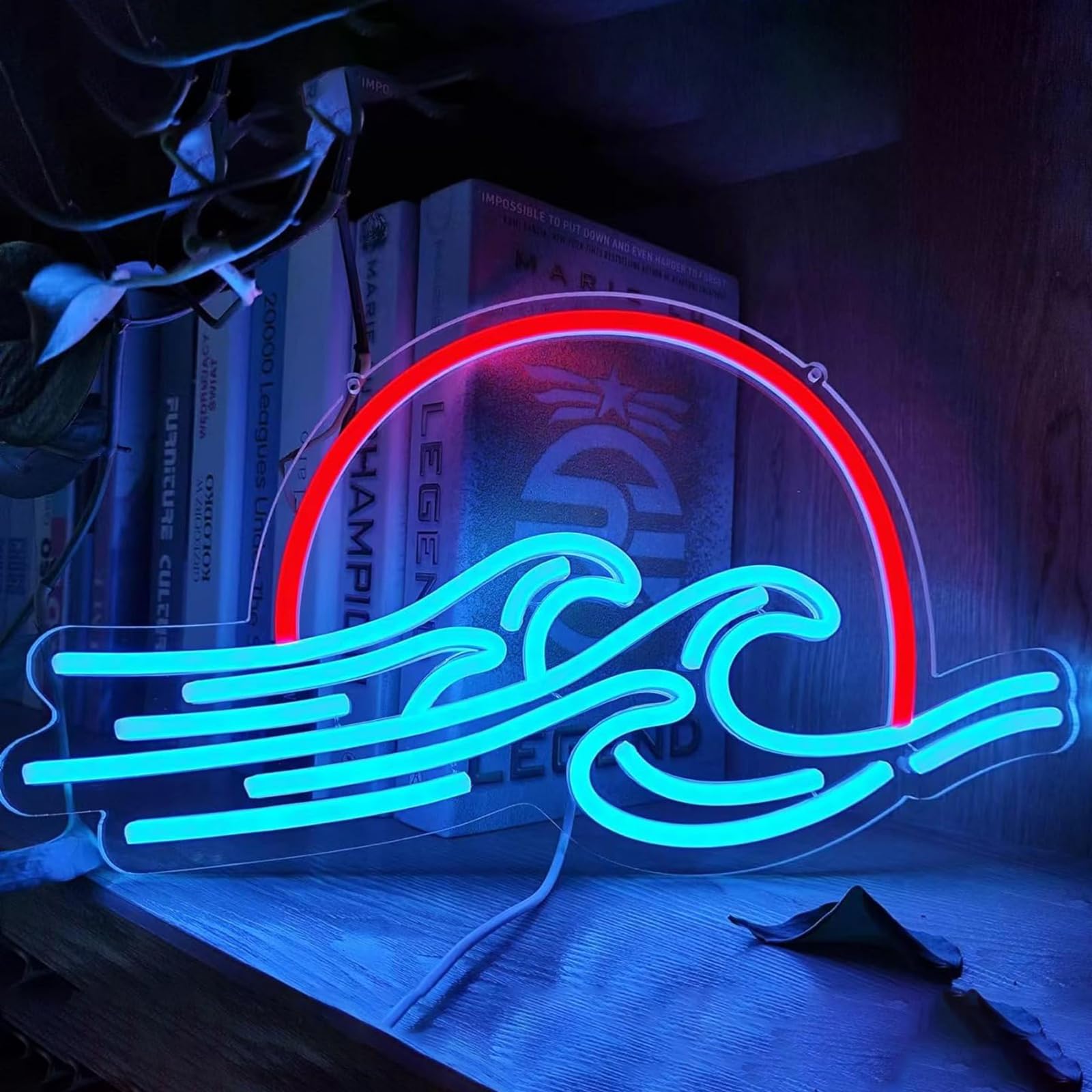 Letrero LED de neón regulable para decoración de pared, luz nocturna de neón de neón para sala de juegos, adolescentes, dormitorio, regalos de fiesta (ola de atardecer)