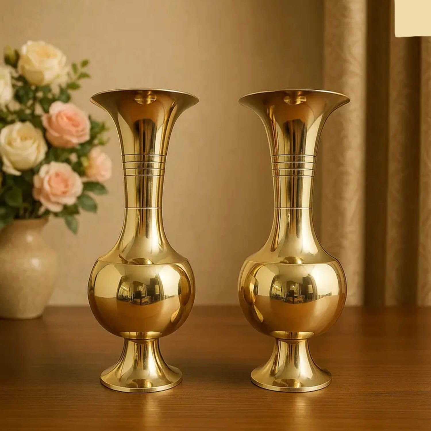 Brass Decorative Vase Long Handicraft Artwork Traditional Floral Patterns Decoration Metal Flower Pot Item for Living Room Office | Table Decorative Flower Pot for Gifting